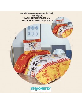 ETEHOMETEX TEK KİŞİLİK 3D DİJİTAL BASKILI YATAK ÖRTÜSÜ GALATASARAY 8696474232036